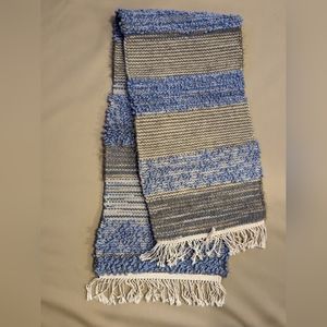 Handwoven Beachy Boho Table Runner Beach House Blue & Cream Fringed Casual Home